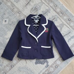 Hartstrings Toddler Girls Navy White Blazer with Crest Sz4T